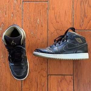 Black and Gold Nike Air Jordan 1 Mid Retro Kids